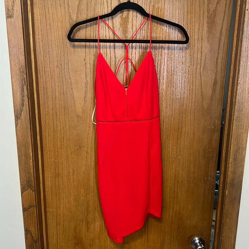 Red Fitted mini dress with asymmetrical hem